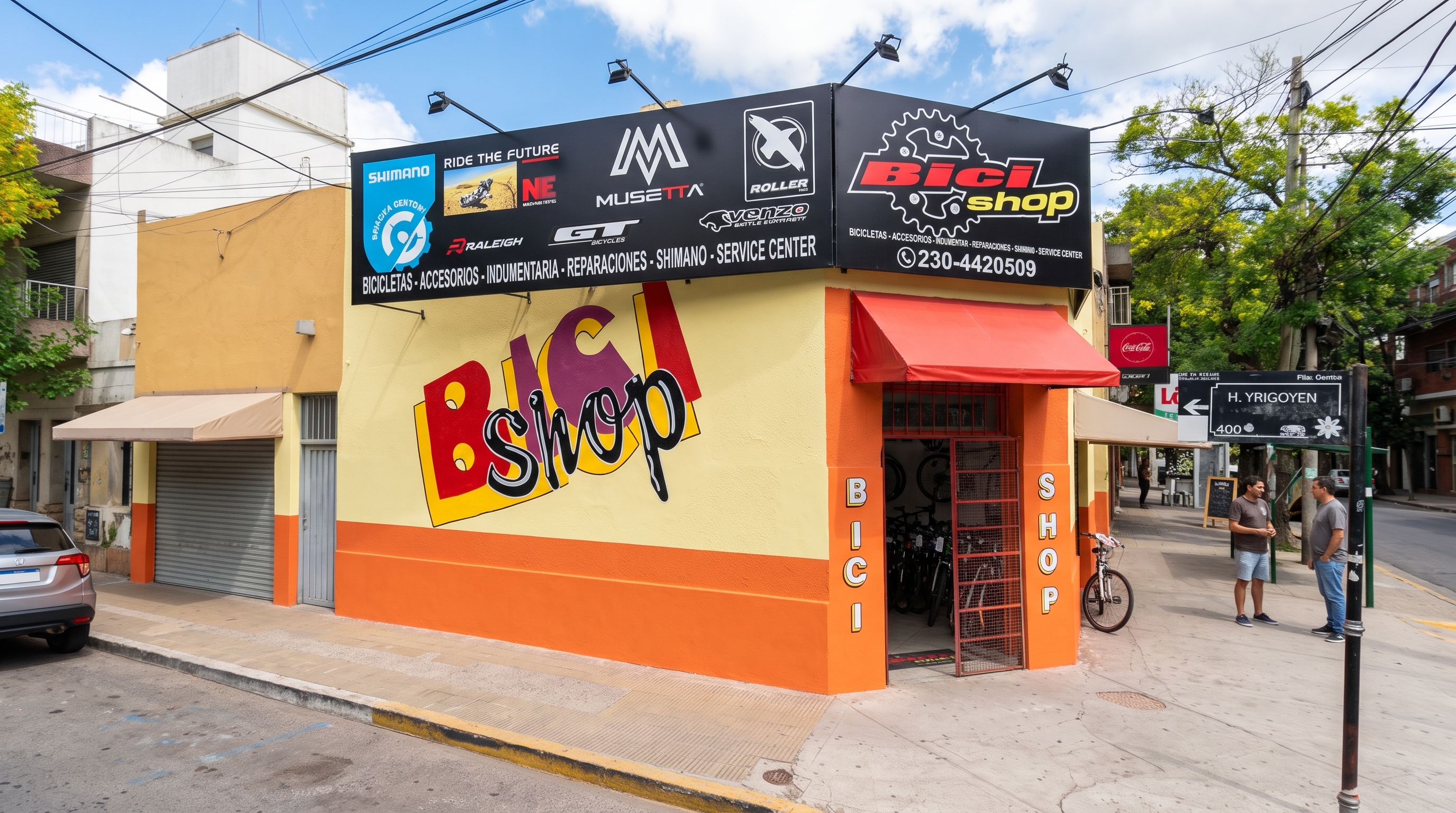 Frente Local Bicishop en esquina de Pilar
